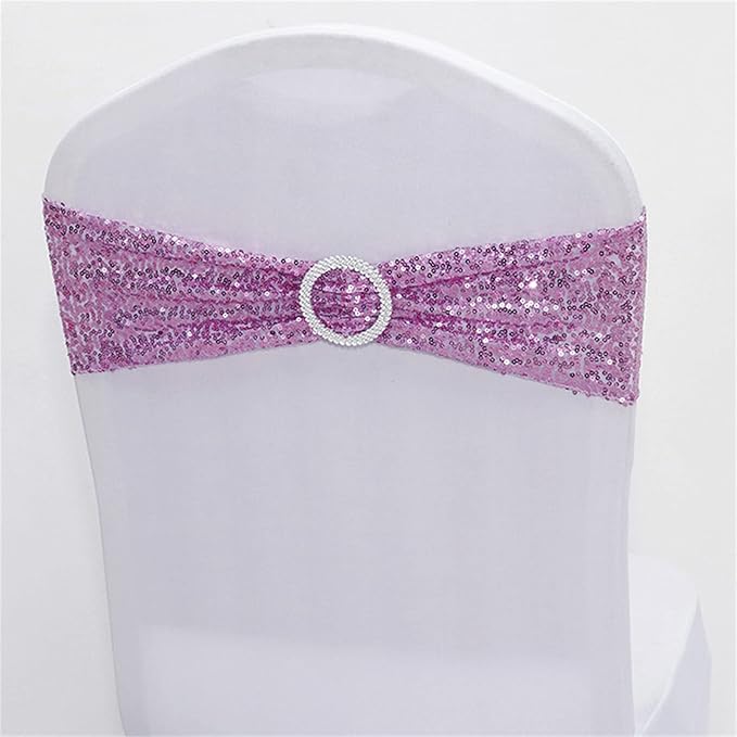 Dimatic 10 PCS Stretch Sequin Chair Sashes Chair Stretchy Spandex Bands for Wedding Reception Events Banquets Chairs Decoration (Purple)