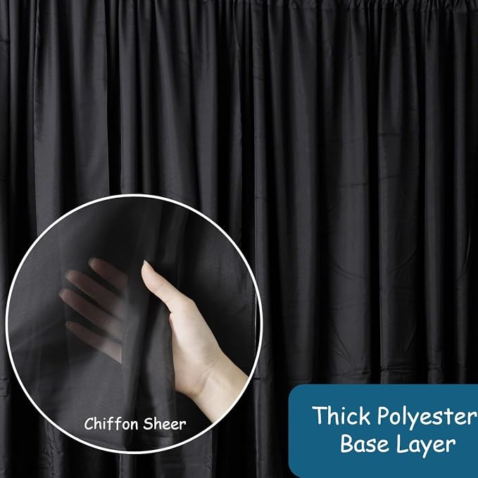 Two Layers Backdrop Made with One Piece Chiffon Tulle & Polyester for Professional Extra Wide Blackout Curtains (Black, 20 x 8 ft) | Chiffon Tulle & Polyester, Extra Wide Blackout Curtains, Theatrical Backdrops