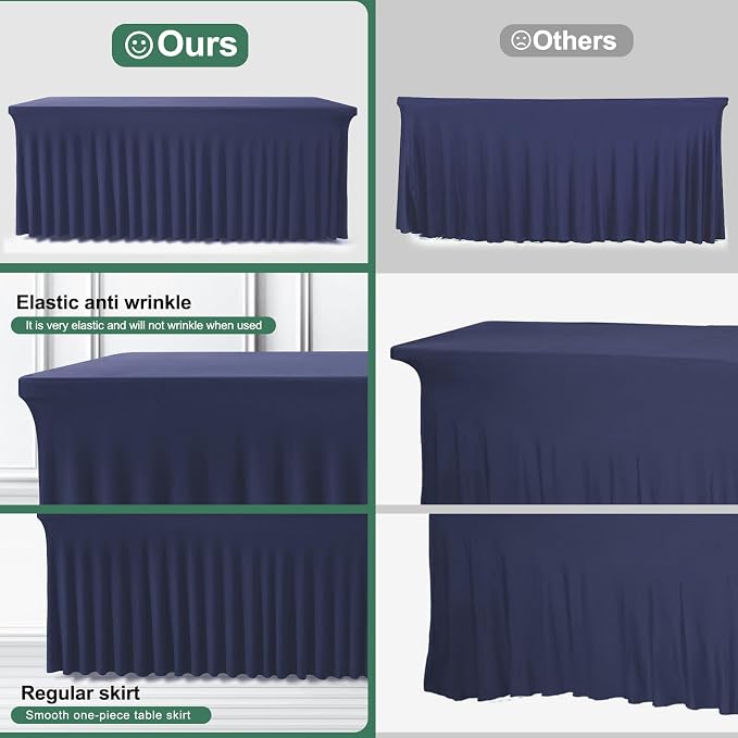 BDDC One-Piece Spandex Table Cover Skirt for 6FT Rectangle Tables | GRS-Certified Eco-Friendly Fabric, Elastic Fitted Ruffle Tablecloth, Washable, For Banquets, Weddings & Parties