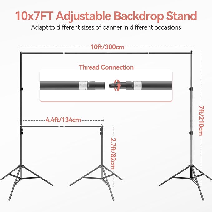 7 x 10 FT Photo Video Studio Backdrop Stand Kit, Photography Background Support System with 6.5 x 10FT Black, White Backdrop, Clamps, Sandbags and Carry Bag for Photoshoot, Portrait