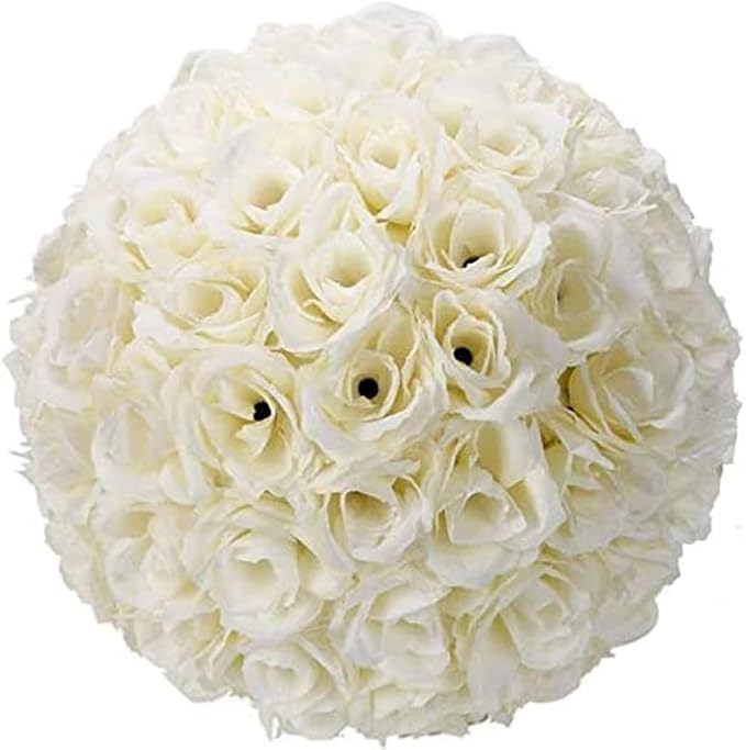 10 Inch Artificial Romantic Rose Flower Ball for Home Outdoor Wedding Party Centerpieces Decorations 5Pack, Cream White
