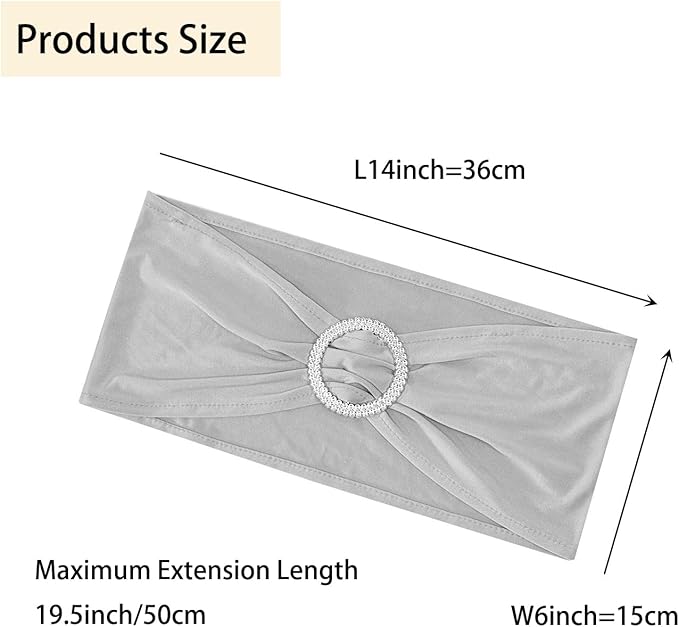 Spandex Chair Sashes Bands 30PCS Stretch Chair Ties Bows with Buckle Slider for Wedding Party Banquet Decoration (Silver)