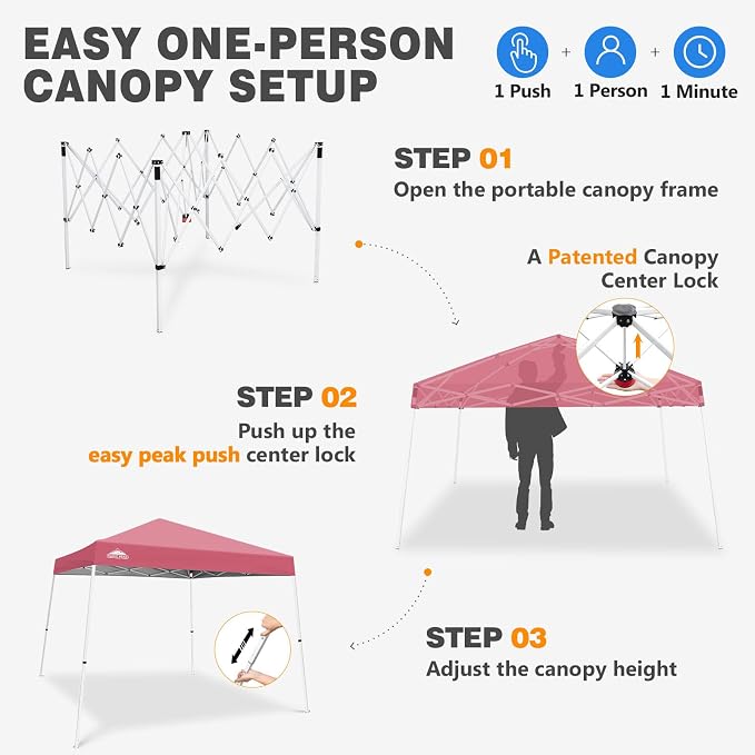 EAGLE PEAK 10x10 Slant Leg Pop-up Canopy Tent Easy One Person Setup Instant Outdoor Beach Canopy Folding Portable Sports Shelter 10x10 Base 8x8 Top (Peach Pink)
