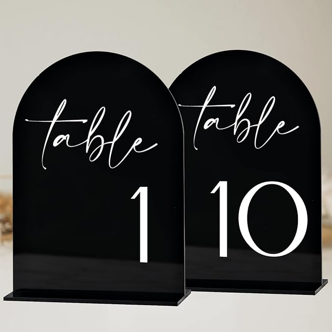 HOODO Black Arch Wedding Table Numbers 1-10 with Stands, 5"x7" Arched Acrylic Signs and Holders, Black Arch Table Numbers for Wedding Reception, Centerpiece, Party, Anniversary, Event