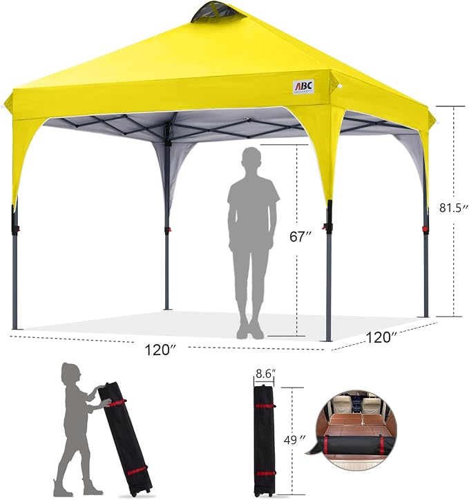 ABCCANOPY Outdoor Pop up Canopy Tent, 10x10 Instant Portable Canopy for Camping, Beach, Backyard,Yellow