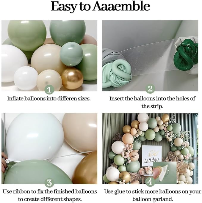 Dusty Green White Gold Balloon Garland Double Stuffed Light Sage Green White Sand Beige Balloon Arch Kit Olive Cream Metallic Balloons for Baby Bridal Shower Birthday Wedding Wild One Party Decor