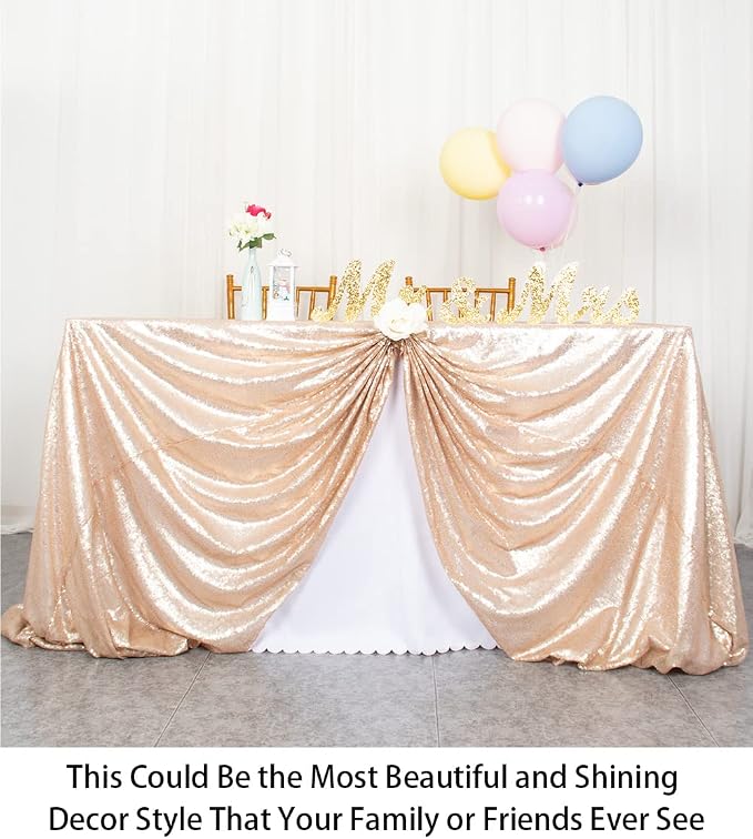 ShiDianYi Rectangle Tablecloth Champagne Sequin Tablecloth 90x132-Inch Sequined Table Cover Overlay for 6FT Table Champagne Blush Sequin Tablecloths Glitter Tablecloth for Party/Wedding/Baby Shower