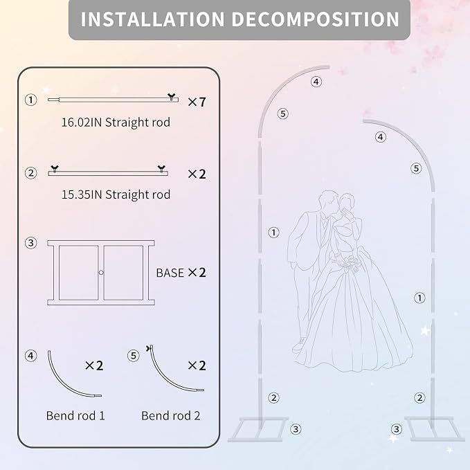 Metal Wedding Arch Stand,Set of 2 Curved Top Arch Backdrop Stand Wedding Arches for Ceremony Birthday Anniversary Baby Shower Floral Stand Background Decoration (White,7.8FT & 6.7FT)