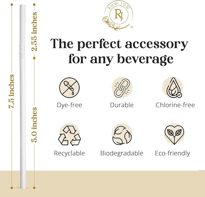 24 Hours Flex Paper Straws - (100pcs Paper Straws) 100% Biodegradable Ecofriendly Extra Durable, Last up to 24 hours in beverages, Recyclable.