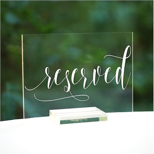 Cedar and Ink Reserved Acrylic Calligraphy Sign w/Stand, Wedding Signs Lettering, Clear Lucite Glass-Like Gift Table Decor or Wedding Cards Sign, Reception Event, Acrylic Stand Included