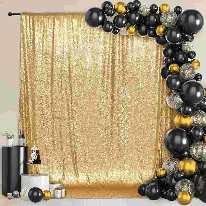 PartyDelight Gold Sequin Backdrop 6x6ft 4 Inch Rod Pocket | Dense 3mm sequins on mesh backing with 4 inch rod pocket for full body photos ceremony arches party walls and stage displays