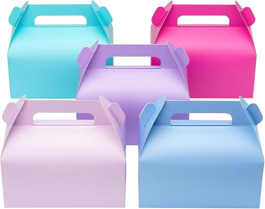 UnicoPak 10 Pack Pastel Party Favor Bag Boxes, Gable Gift Boxes with Handles for Candies Treats Goodies Cookies, Ideal for Theme Birthday Party, Classroom Events, Valentine's Day, 6.5x3.5x3.5 Inches
