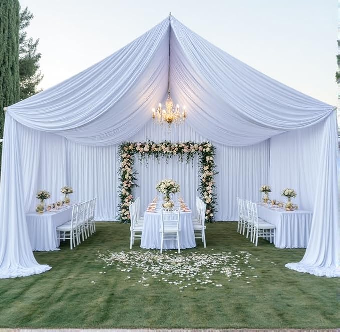 20ftx20ft White Backdrop Ceiling Drapes,4Panels 20ft Height Wrinkle Free Tent Draping Curtains, Fabric Drapery Ceiling Drapes for Wedding Ceremony Birthday Theme Parties with Rod Pocket