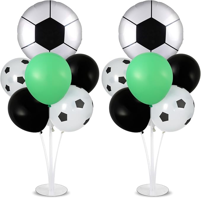 Soccer party Balloons Stand Kit 2 Sets with 2 Soccer Foil Balloons Arch Kit Green White Black Themed Centerpiece for Tables for 2026 World Men Boys Football Game Sports Birthday Party Decorations