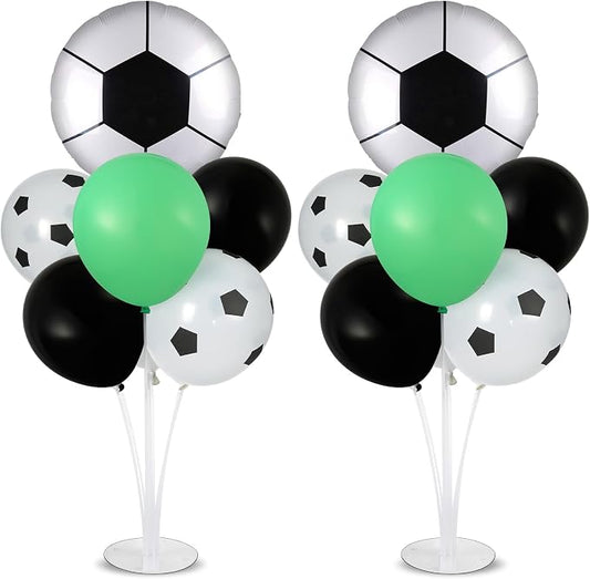Soccer party Balloons Stand Kit 2 Sets with 2 Soccer Foil Balloons Arch Kit Green White Black Themed Centerpiece for Tables for 2026 World Men Boys Football Game Sports Birthday Party Decorations