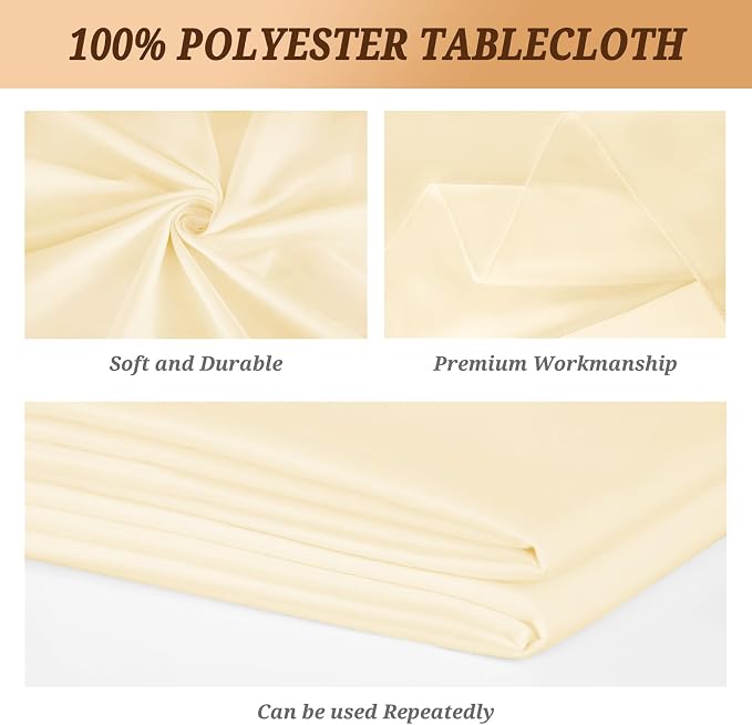 Pesonlook 10Pack Beige Polyester Tablecloths, 60 x 102 Inch for 6ft Rectangle Tables Polyester Table Cover Washable Table Cloth for Wedding Reception Banquet Party