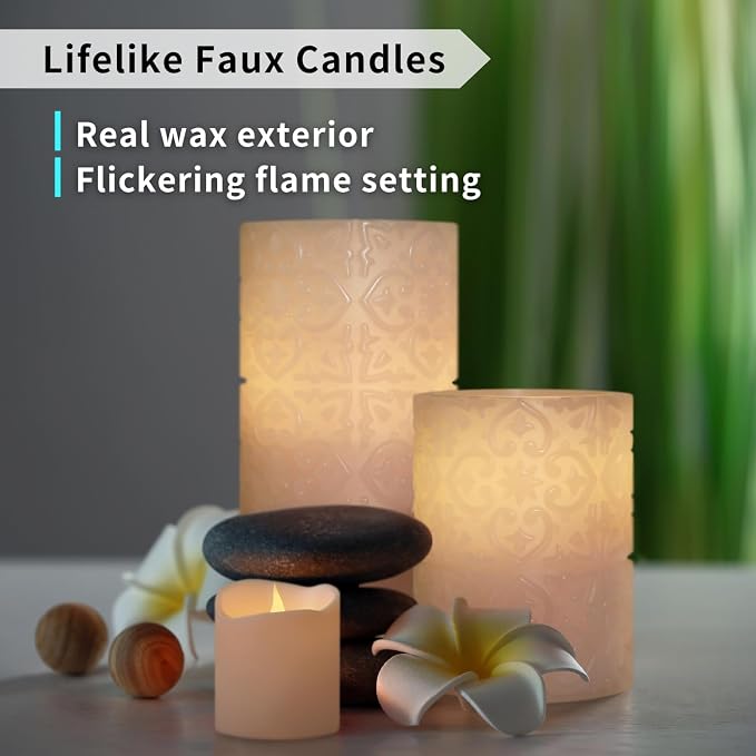 FURORA LIGHTING Pink Rome Flameless Candles - Real Wax, Adjustable Brightness, Remote & Timer - 4 Pillars (3x4, 3x6) and 4 Votives, 8-Pack, Battery Operated