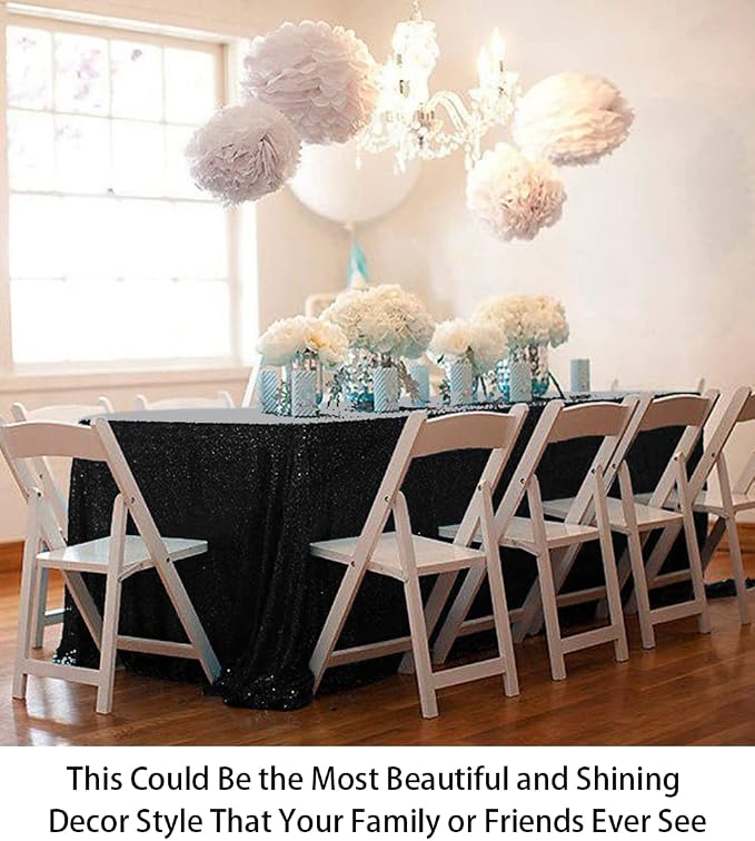 ShiDianYi Black Tablecloth 90X156-Inch Sequin Tablecloth Rectangle Glitter Tablecloth Linen Black Sequin Tablecloth Overlay for Birthday Parties Sparkle Table Cloth for 6FT Table