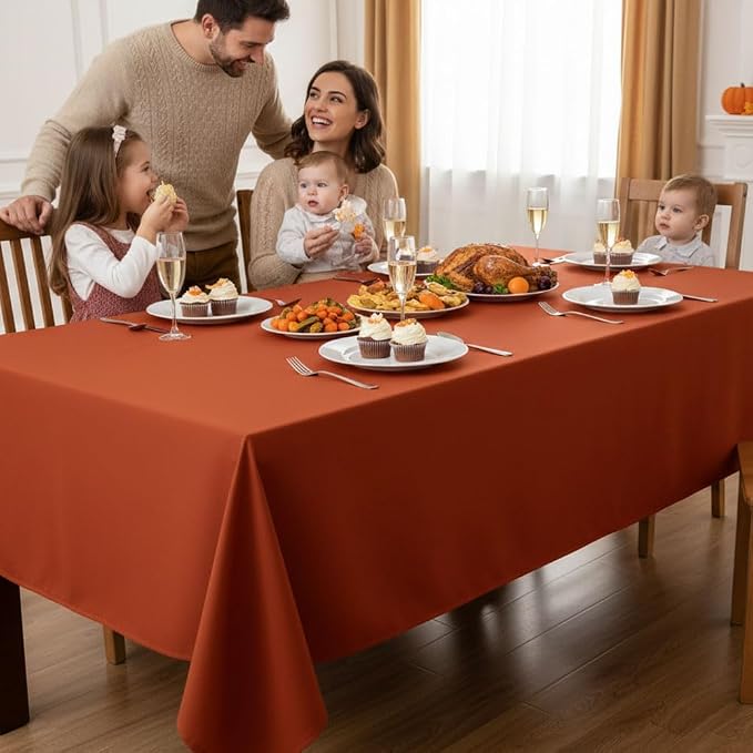 Fitable 6 Pack Rust 70 x 108 Inch Rectangle Tablecloth - Stain Resistant and Washable Table Cover, Polyester Fabric Table Cloth for Wedding, Party, Banquet, Formal Events