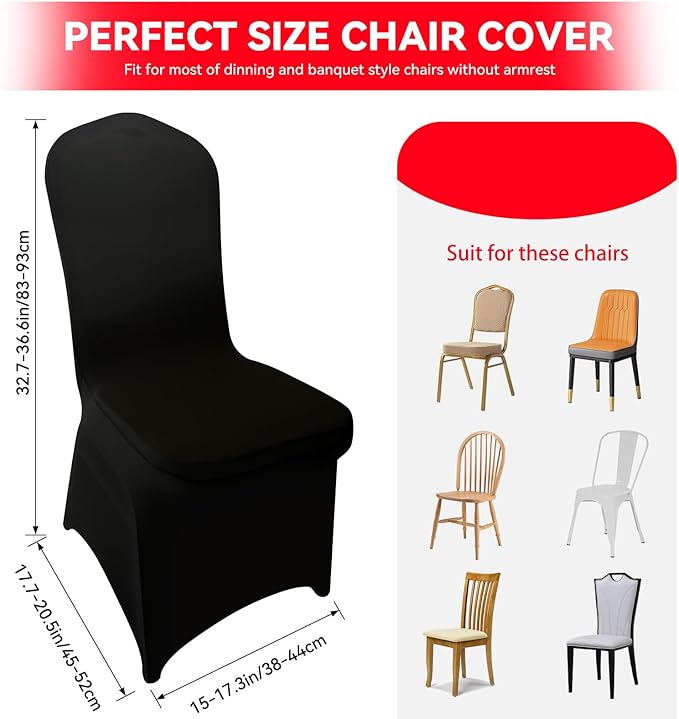 LIUJIAYI 150 Pcs Black Stretch Chair Covers - Premium Polyester Spandex Slipcovers for Wedding, Party, Banquet, Dining & Event Chairs