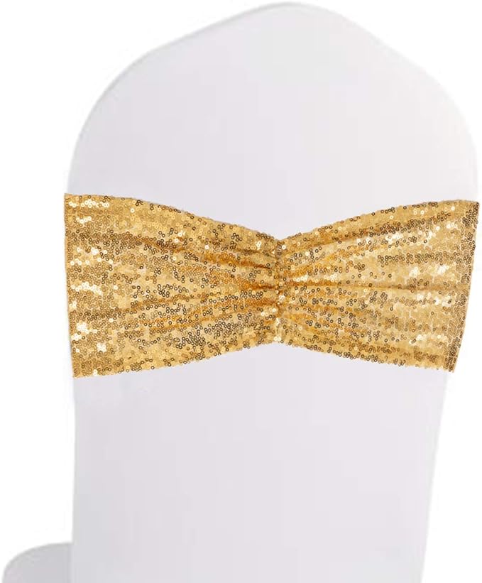 Eternal Beauty Set of 100 Sequin Gold Chair Sashes for Chair Cover Wedding Party Decorations