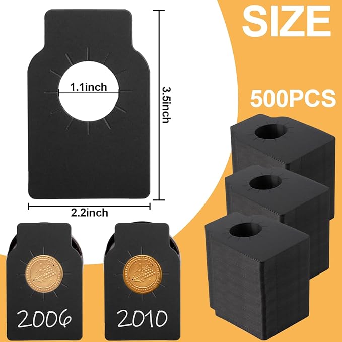 500 PCS Black Wine Bottles Tags Paper Wine Cellar Labels Reusable Wine Bottle Hanging Tags Double Sided Wine Bottle Neck Tags for Champagne, Wine Racks Marker, Wine Seller