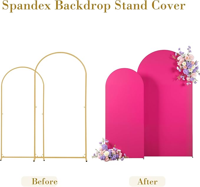Pink and Hot Pink Arch Cover 2 Set - 7.2FT and 6FT Arch Backdrop Cover Spandex Fitted Wedding Arch Stand Covers for Baby Shower Girls Birthday Party Photo Balloon Arch Covers Stretchy Backdrop