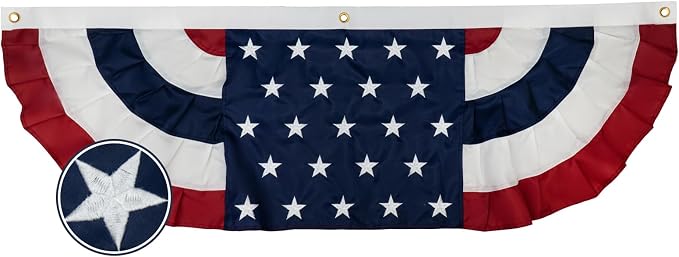 Bradford American Bunting USA Flag 1.5x5 ft Outdoor, Embroidered Pleated Fan Bunting Flags with 3 Brass Grommets, Patriotic America Flag Buntings for Outside for 4th of July 250TH Anniversary Decorations