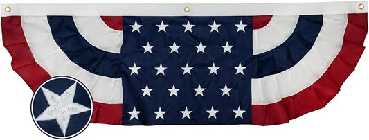 Bradford American Bunting USA Flag 1.5x5 ft Outdoor, Embroidered Pleated Fan Bunting Flags with 3 Brass Grommets, Patriotic America Flag Buntings for Outside for 4th of July 250TH Anniversary Decorations