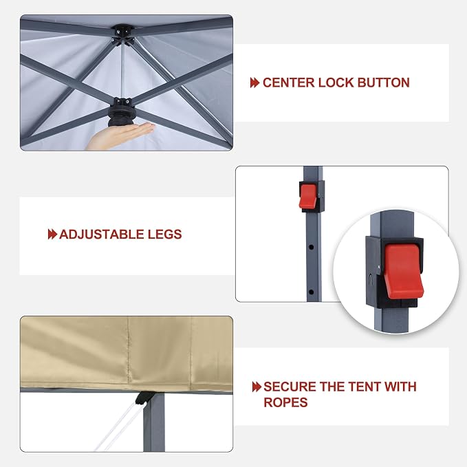 ABCCANOPY 10x10 Pop Up Canopy - Outdoor Patio Portable Canopy Tent Gazebo Heavy Duty for Backyard and Deck with 4 Sandbags and 8 Stakes (Cream)