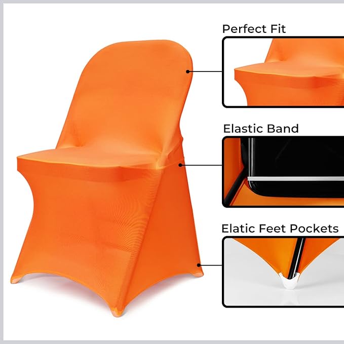 Babenest Spandex Folding Chair Covers Upgraded 10 PCS Universal Stretch Washable Fitted Chair Slipcovers Protector for Wedding, Holidays, Banquet, Party, Celebration (Orange)
