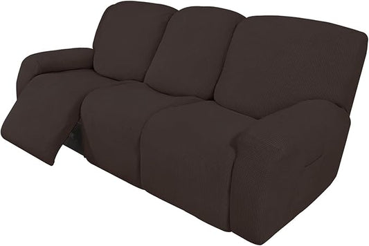 Easy-Going 8 Pieces Recliner Sofa Stretch Sofa Slipcover Sofa Cover Furniture Protector Couch Soft with Elastic Bottom Kids, Spandex Jacquard Fabric Small Checks Chocolate