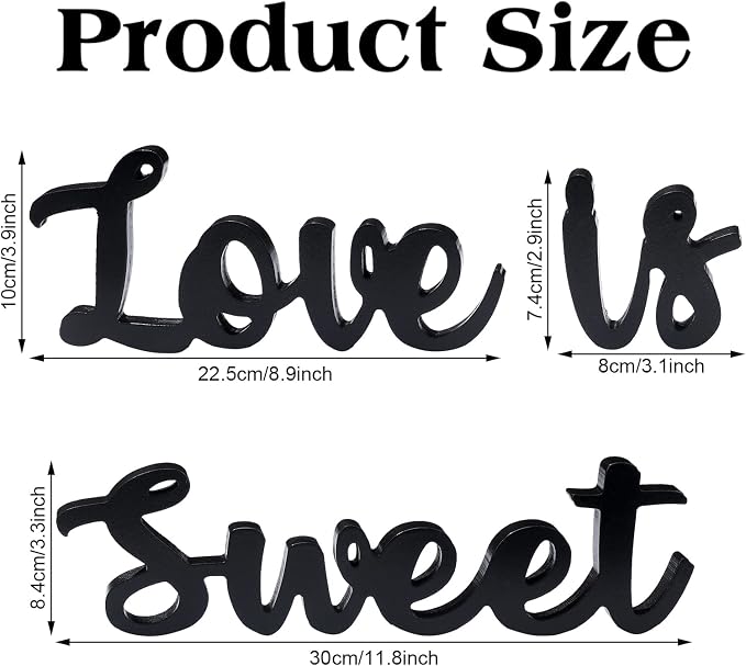 Love Is Sweet Table Decor Hollow Sign Wooden Love Is Sweet Sign for Dessert Table Freestanding Wood Is Wooden Letter Top for Wedding Shelf(Black)