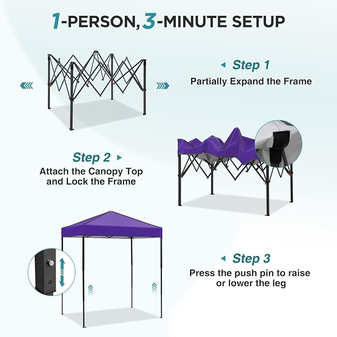 EAGLE PEAK 6x4 Instant Pop Up Canopy Tent, Straight Leg Sun Shelter, Portable Canopy with Carry Bag for Camping, Beach & Sports, Purple