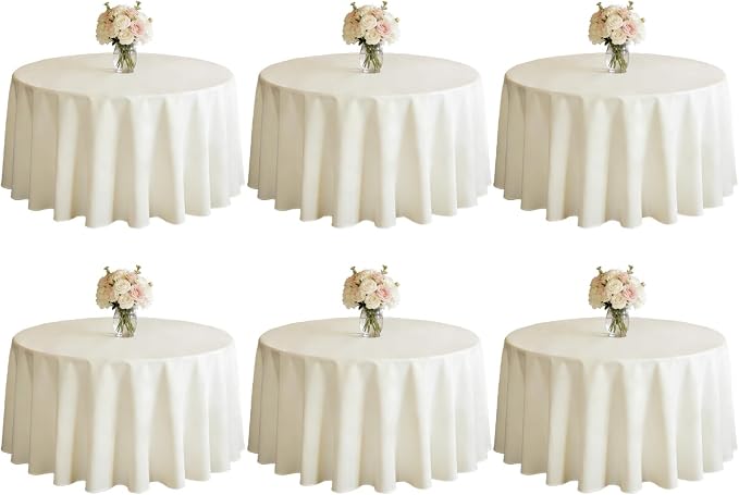 WIGENIUS 6 Pack Ivory Table Cloth Round Tablecloths 90 Inch,Polyester Table Cloth for 5 Foot Round Tables,Wrinkle Resistant Washable Fabric Table Covers for Party,Wedding Banquet