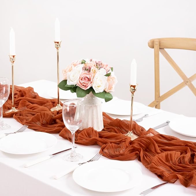 MLMC 2 Pack Terracotta Table Runner 10ft Rustic Burnt Orange Cheesecloth Table Runner 35 x 120 inches for Wedding Bridal Shower Birthday Outdoor Pinic Reception Party Decor