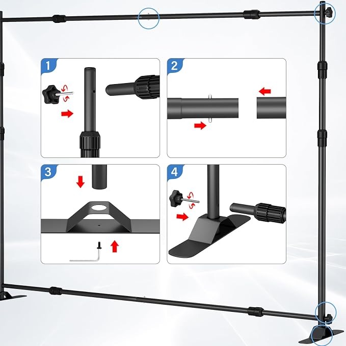 8 x 8 FT Banner Stand Kit, Adjustable Backdrop Stand for Parties, Heavy-Duty Photography Step and Repeat Stand with Portable Bag for Birthdays, Promotions, Exhibitions (Banner Not Included)