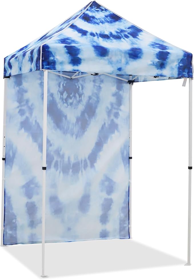 EAGLE PEAK Pop up Canopy 5x5, Outdoor Portable Canopy Tent with One Removable Sunwall, Carry Bag Included, Tie Dye Blue