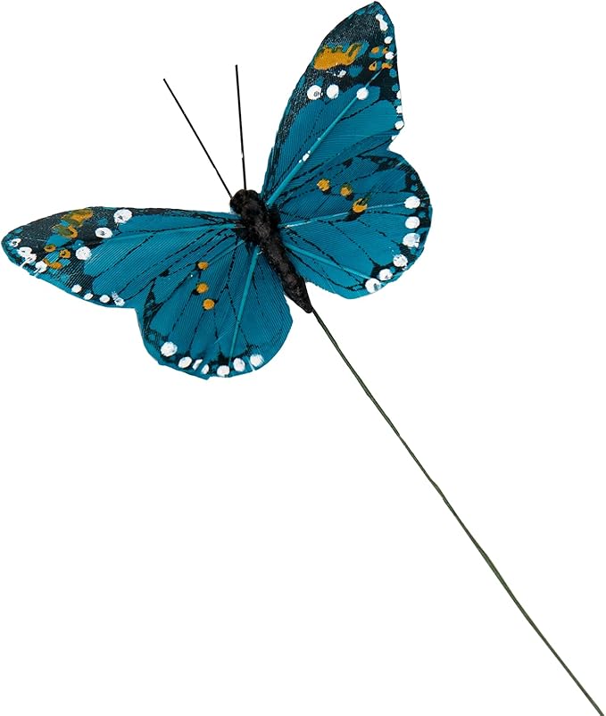 Berfutall- Feather Butterfly Decorations Set of 12 Vibrant Multi Colored Craft Butterflies on Clip .Party Spring Home Decor Floral Pics…… (A Wire)