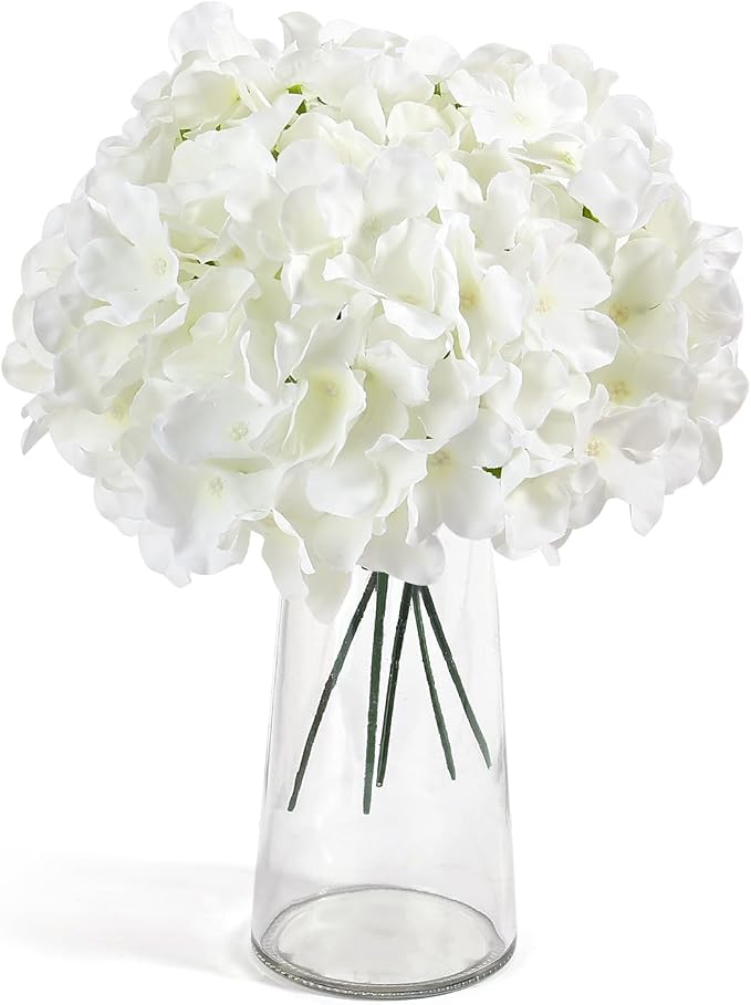 Auihiay 64 PCS Artificial Hydrangea Flowers, Silk Hydrangea Full Flowers Heads with Stems for Wedding Centerpieces, Home, Garden, Baby Shower, Party Decoration (Ivory)