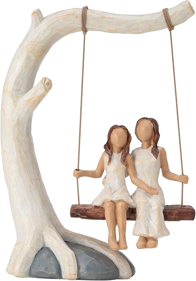 Swing Statue. Mother Daughter Sculpted Hand-Painted Figurine.Mom Birthday Gift from Daughter