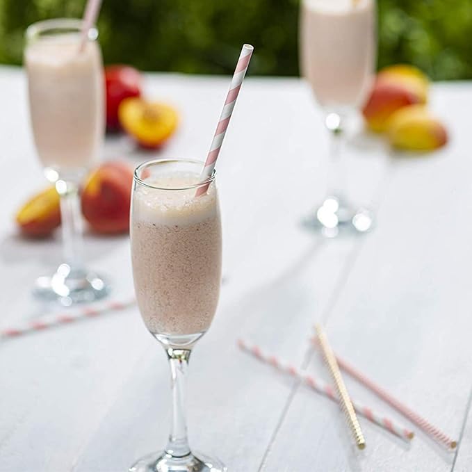 GUSTO [200 Pack] light Pink & Gold Paper Straws Disposable, 100% Biodegradable Multi-Pattern Party Straws For Birthday, Wedding and Holiday Decoration - Formerly Comfy Package