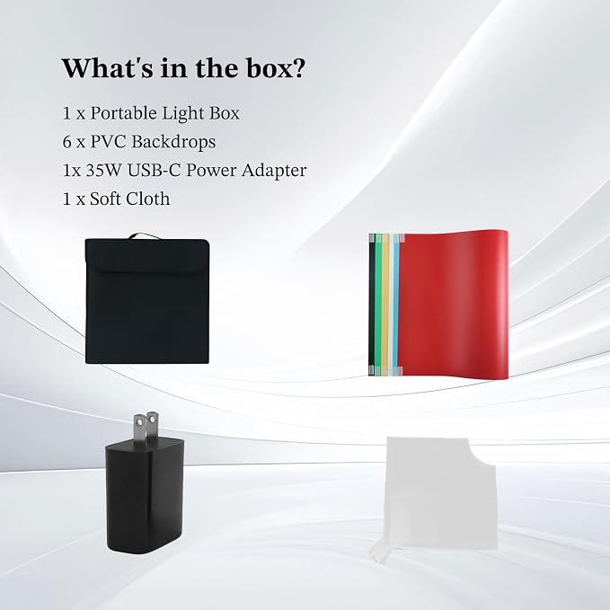 20"x20" Photo Studio Light Box with 35W Type-C Power Adapter, 300 LEDs 3 Color Temp CRI 95+ Professional Photography Box, 6 PVC Backdrops Dimmable Photo Booth for Jewelry Reflective Glass