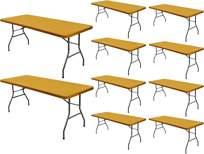10 Pack 8 Foot Picnic Table Cover Fitted Outdoor Tablecloth for Rectangle Tables Elastic Waterproof Stretch Washable Patio Folding Spandex Table Cloth for Camping Banquet Parties (Mustard,30" x 96")