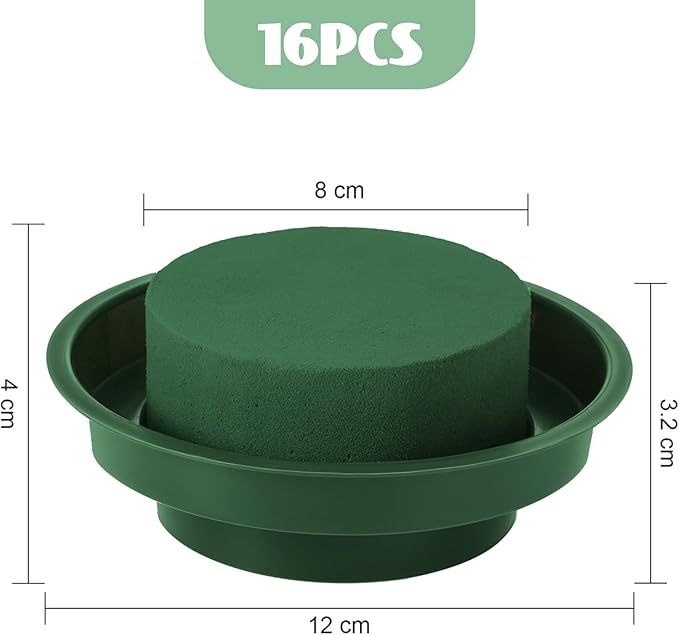 Maitys Floral Foam with Bowl 4.7 Inch Green DIY Flower Arrangement Kit Round Wet Foam, Wedding Aisle Flowers, Party Decoration(16 Pieces)