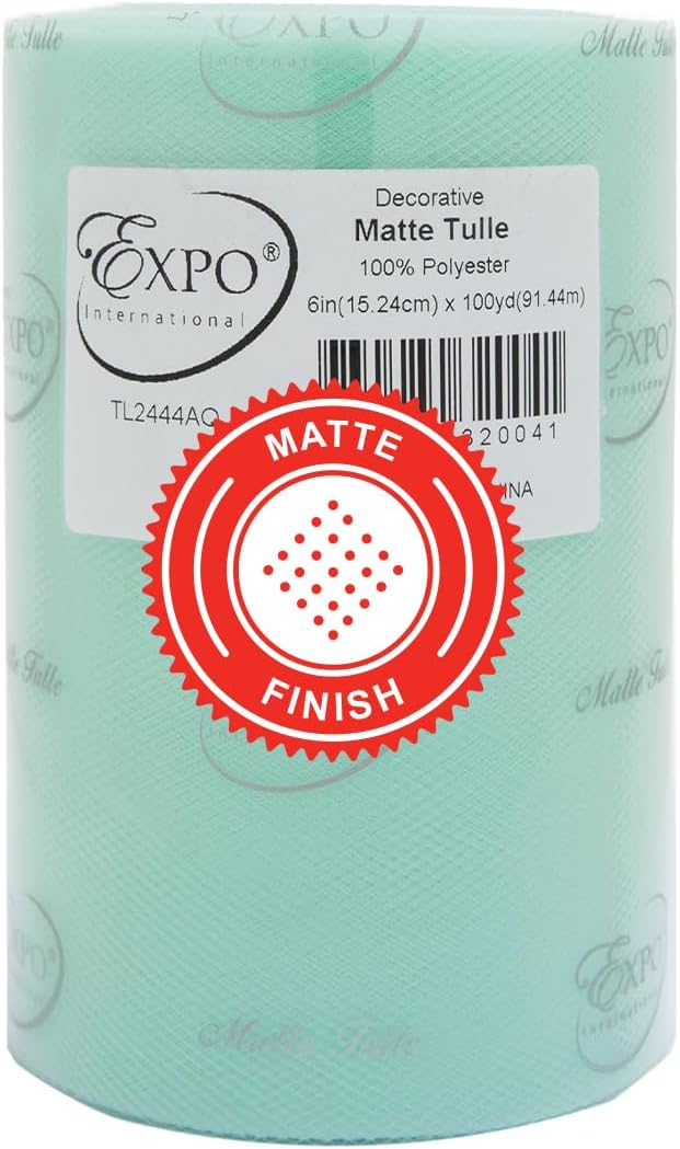 Expo International Decorative Matte Tulle, Roll/Spool of 6” X 200 Yards, Lightweight Polyester Tulle Fabric for Tutus, Costumes, and Party Decorations, Washable, Easy-to-Use, Light Pink