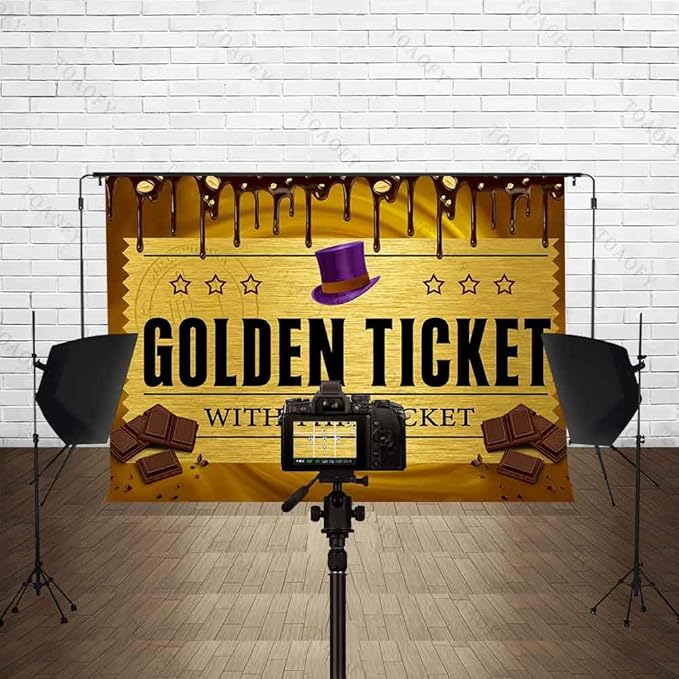 5x3FT Candy Photo Backdrops Golden Ticket Backdrop Chocolate Factory Background Children's Birthday Photography Background Baby Shower Decoration Banner TAYBDJ805