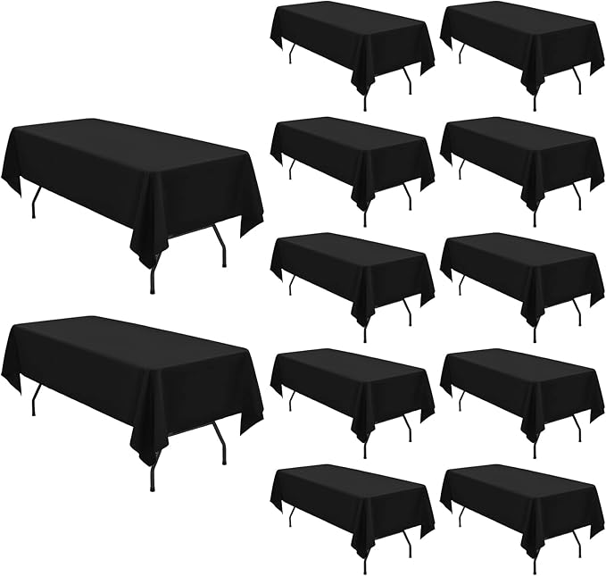 Pesonlook 12 Pack Rectangle Tablecloth-60 x 102 Inch Black Polyester Washable Fabric Table Cover for 6 Feet Rectangle Tables for Buffet Party/Dining Table/Events