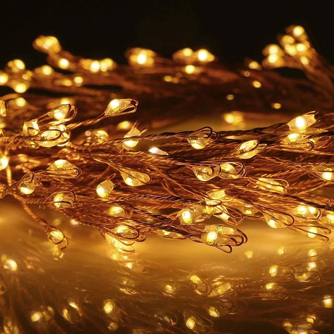 Qbis Warm White Cluster Lights on Thin Copper Wire, 200 Micro LED USB Plug in Christmas Fairy Lights, Timer, Multi Function, Memory, Brightness, Firecracker Light, Awesome bedroom or dorm lighting