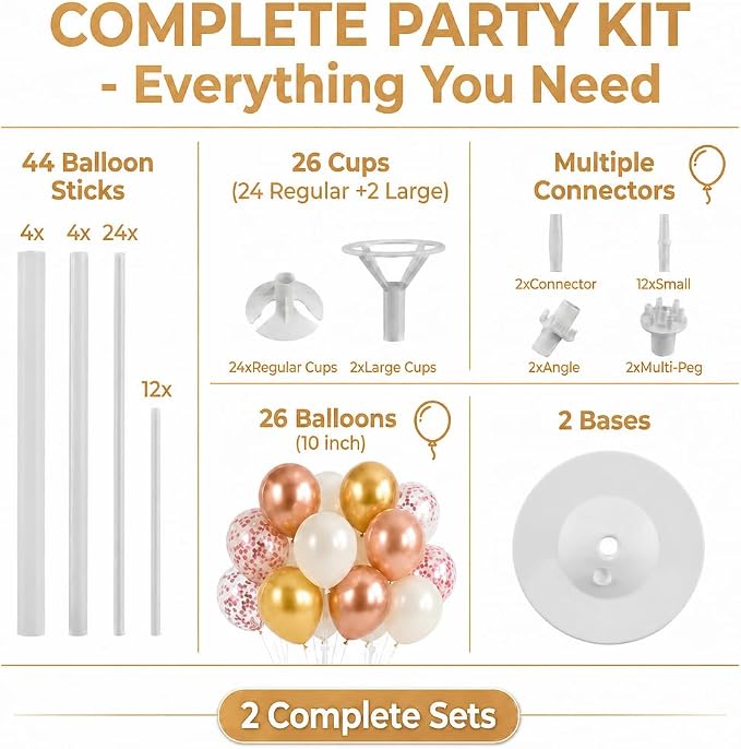 Balloon Column Stand Kit with Balloons, Base and Pole, Balloon Column Kit for Floor or Table Backdrop Decoration for Party Wedding Baby Shower Birthday Graduation (Soft Rose Gold)
